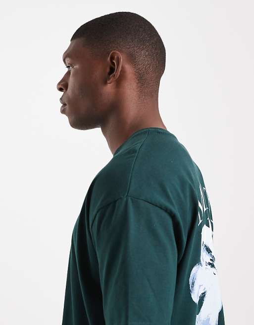 ASOS DESIGN Boxy T-shirt With Floral Print In Dark Green
