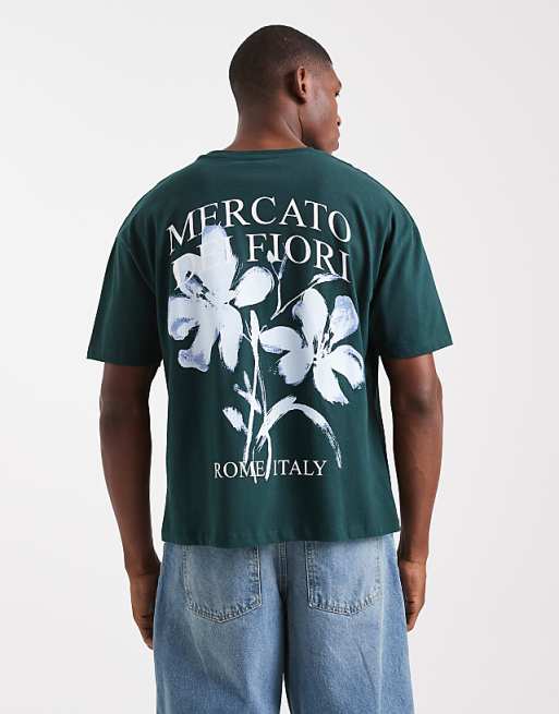 ASOS DESIGN boxy t-shirt with floral print in dark green