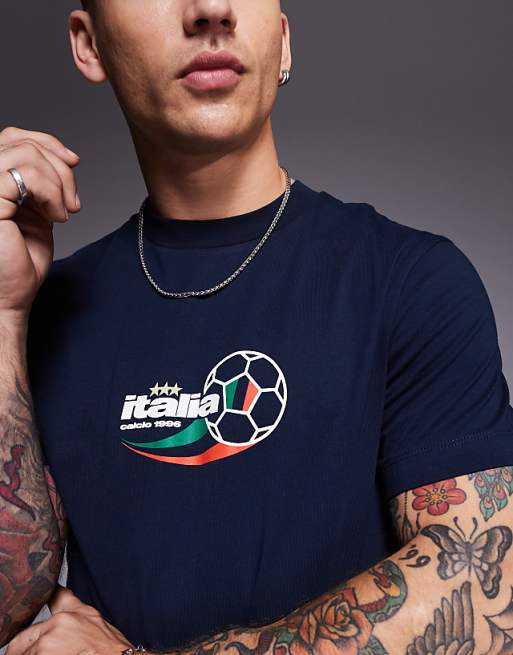 ASOS DESIGN Boxy T-shirt With Italia Sports Graphic In Navy