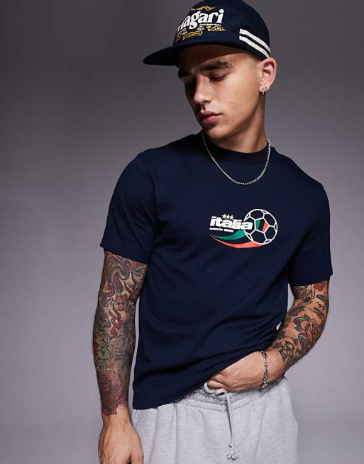 ASOS DESIGN boxy t-shirt with Italia sports graphic in navy