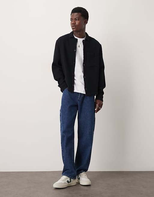 ASOS DESIGN Boxy Textured Overshirt In Black