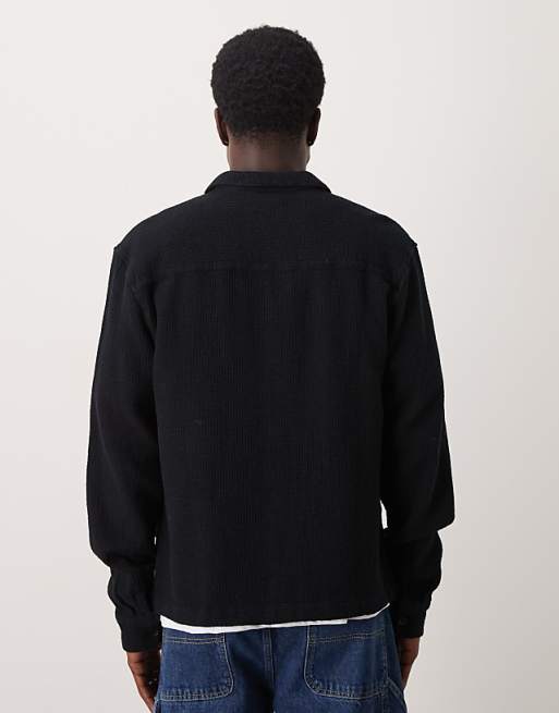 ASOS DESIGN Boxy Textured Overshirt In Black