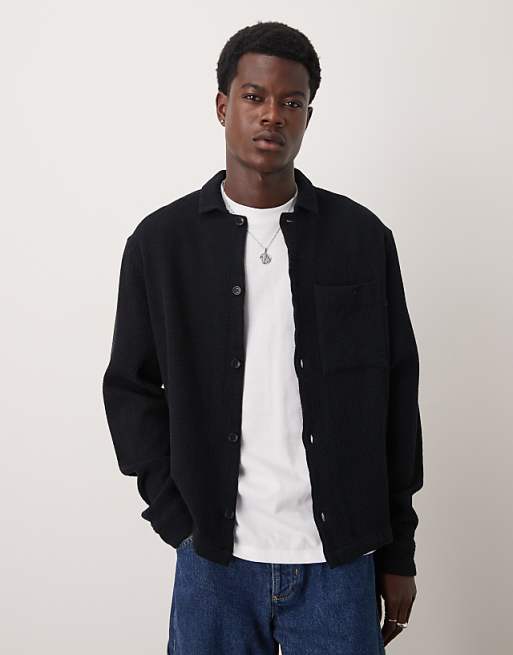 ASOS DESIGN boxy textured overshirt in black