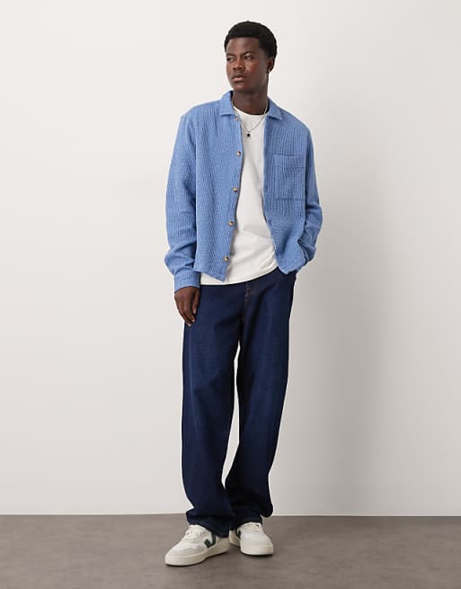 ASOS DESIGN Boxy Textured Overshirt In Blue