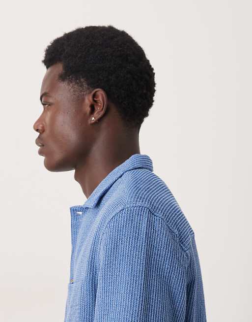 ASOS DESIGN Boxy Textured Overshirt In Blue