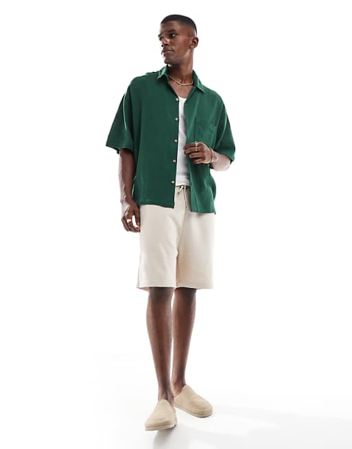ASOS DESIGN Boxy Textured Revere Regular Shirt In Green