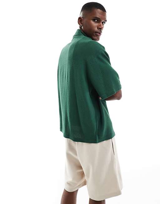 ASOS DESIGN Boxy Textured Revere Regular Shirt In Green
