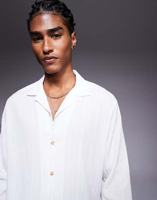 ASOS DESIGN Boxy Textured Revere Shirt In White