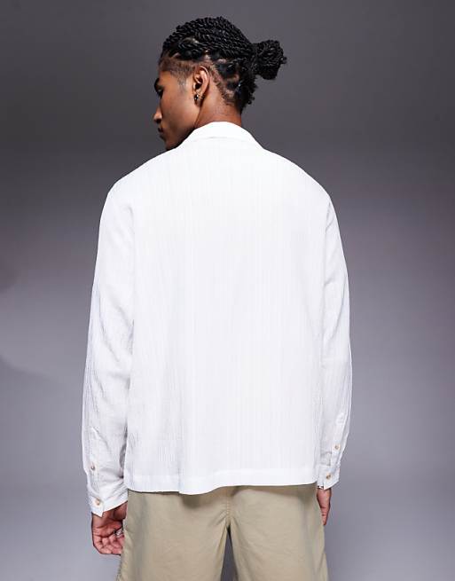 ASOS DESIGN Boxy Textured Revere Shirt In White