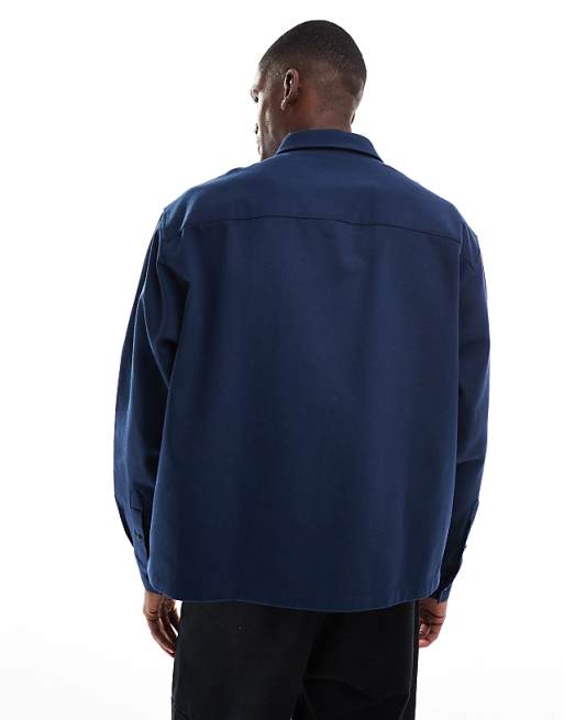 ASOS DESIGN Boxy Twill Overshirt In Navy