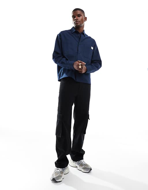 ASOS DESIGN Boxy Twill Overshirt In Navy