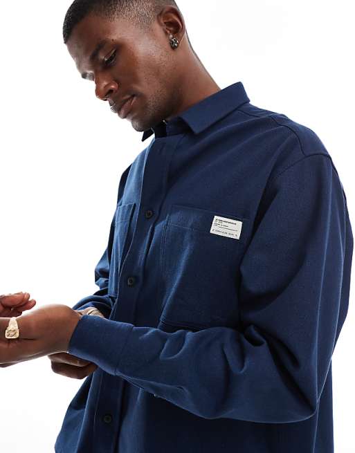 ASOS DESIGN Boxy Twill Overshirt In Navy