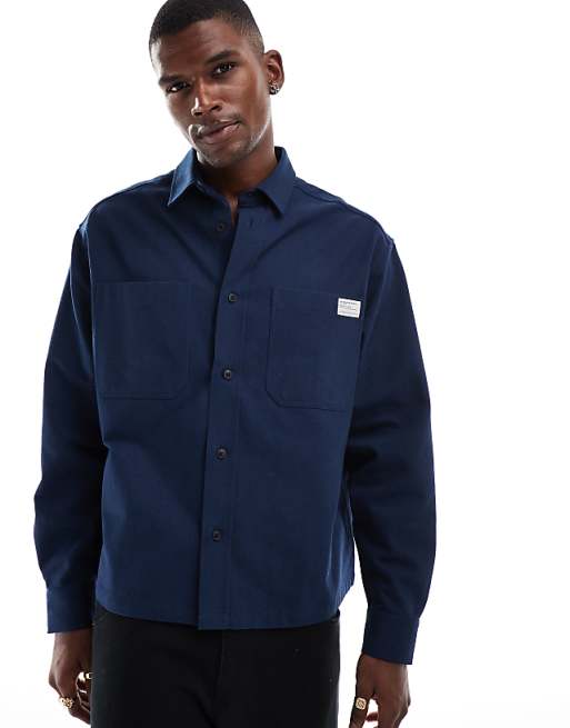 ASOS DESIGN boxy twill overshirt in navy
