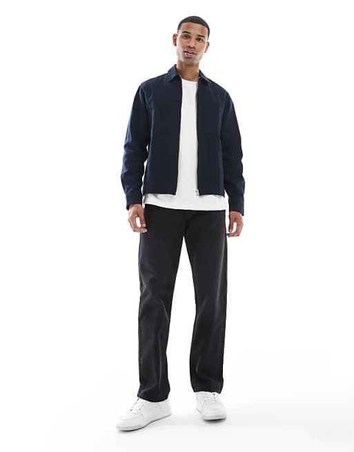 ASOS DESIGN Boxy Zip Through Overshirt In Navy