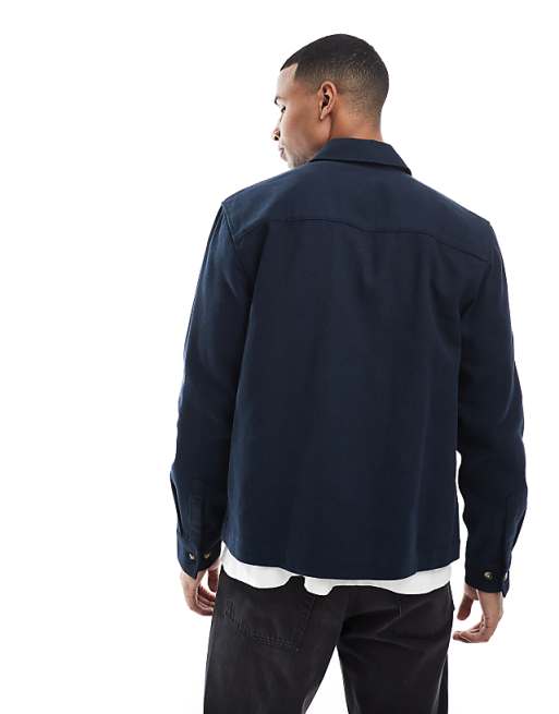ASOS DESIGN Boxy Zip Through Overshirt In Navy