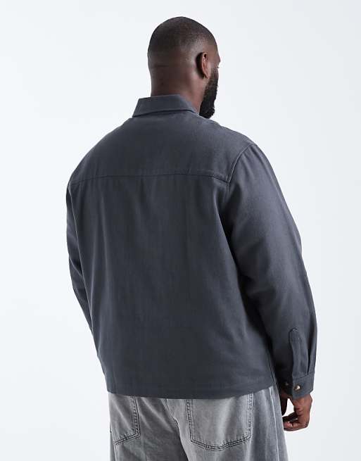 ASOS DESIGN Boxy Zip Through Overshirt In Washed Black