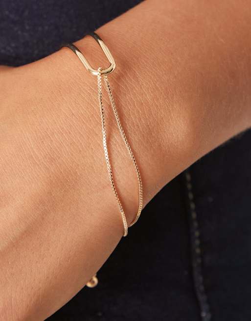 ASOS DESIGN Bracelet With Dainty Cuff And Chain Detail In Gold Tone