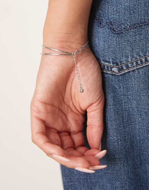 ASOS DESIGN Bracelet With Dainty Cuff And Chain Detail In Silver Tone