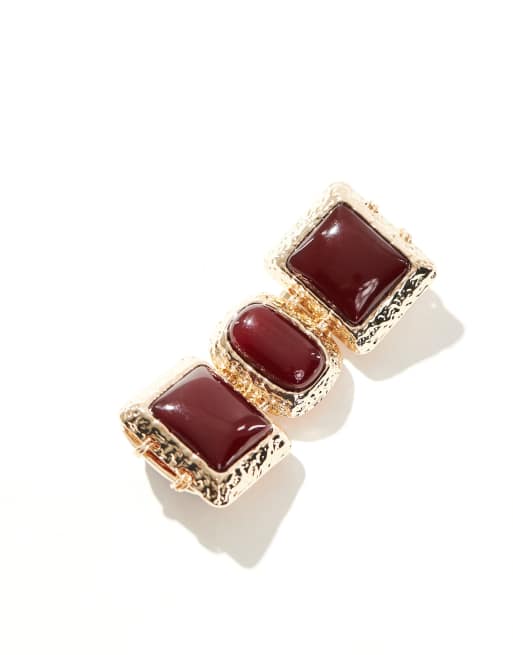 ASOS DESIGN Bracelet With Large Burgundy Stone-set Detail In Gold Tone
