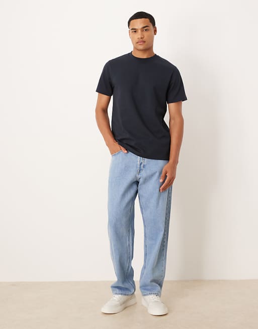 ASOS DESIGN BreatheMAX™ Heavyweight Crew Neck T-shirt In Navy Cotton Blend