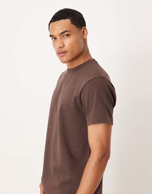 ASOS DESIGN BreatheMAX™ Heavyweight Crew Neck T-shirt In Brown Cotton Blend