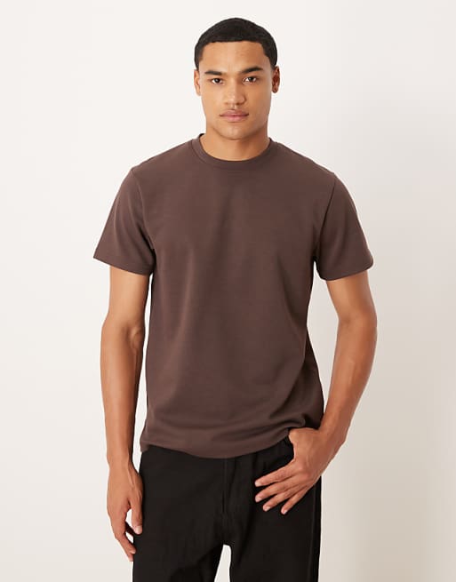 ASOS DESIGN breatheMAX™ heavyweight crew neck t-shirt in brown cotton blend