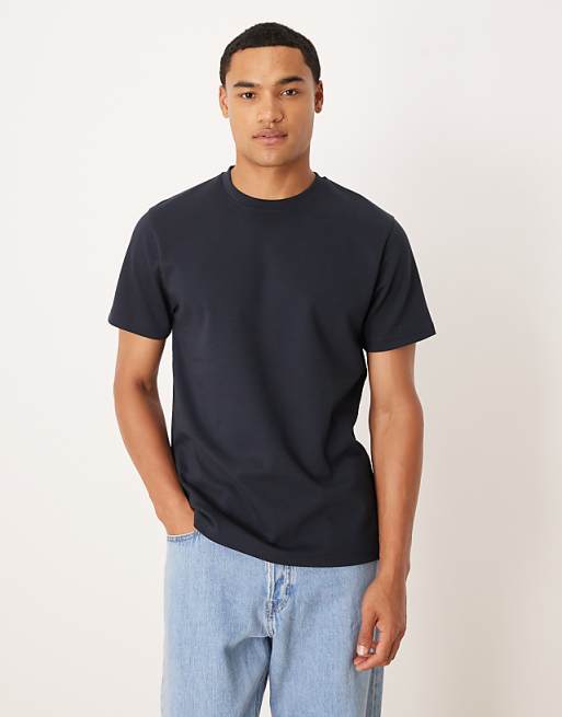 ASOS DESIGN breatheMAX™ heavyweight crew neck t-shirt in navy cotton blend
