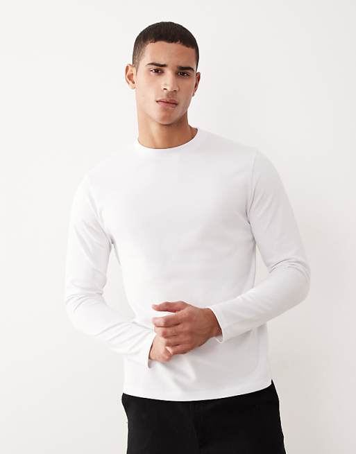 ASOS DESIGN breatheMAX™ heavyweight long sleeve t-shirt in white cotton blend