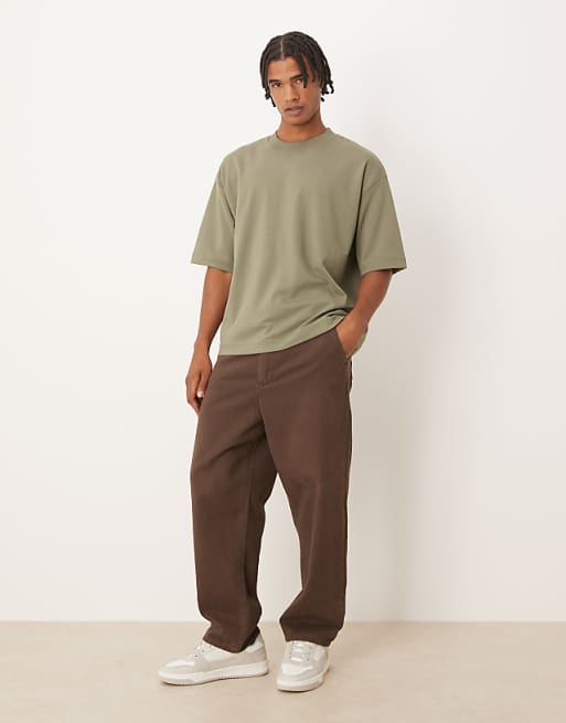 ASOS DESIGN BreatheMAX™ Heavyweight Oversized Boxy T-shirt In Khaki Cotton Blend
