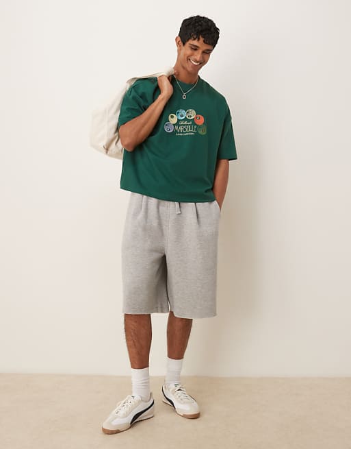 ASOS DESIGN BreatheMAX™ Heavyweight Oversized Boxy Dropped Shoulder T-shirt With Summer Graphic In Green