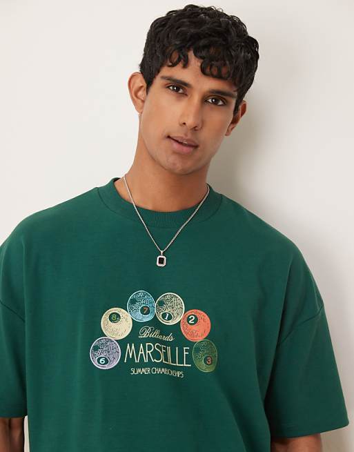ASOS DESIGN breatheMAX™ heavyweight oversized boxy dropped shoulder t-shirt with summer graphic in green
