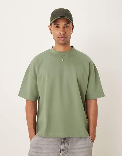 ASOS DESIGN breatheMAX™ heavyweight oversized boxy drop shoulder t-shirt in sage cotton blend