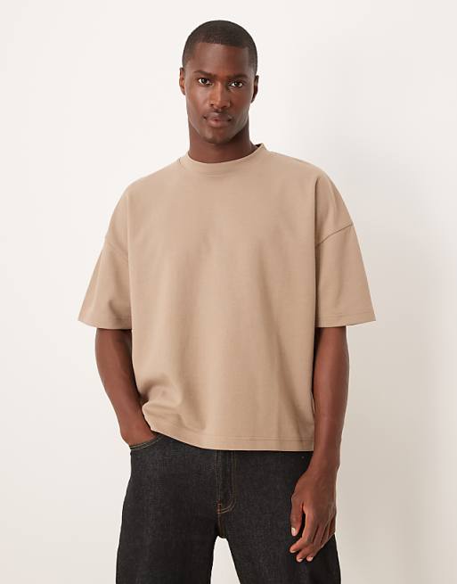 ASOS DESIGN breatheMAX™ heavyweight oversized boxy drop shoulder t-shirt in stone cotton blend