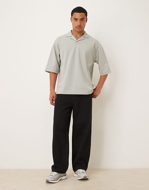 ASOS DESIGN BreatheMAX™ Heavyweight Oversized Half Sleeve Revere Polo In Sage Cotton Blend