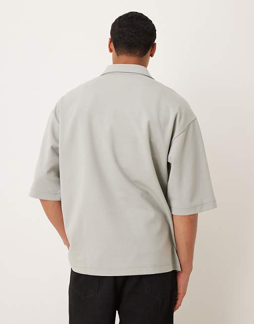 ASOS DESIGN BreatheMAX™ Heavyweight Oversized Half Sleeve Revere Polo In Sage Cotton Blend
