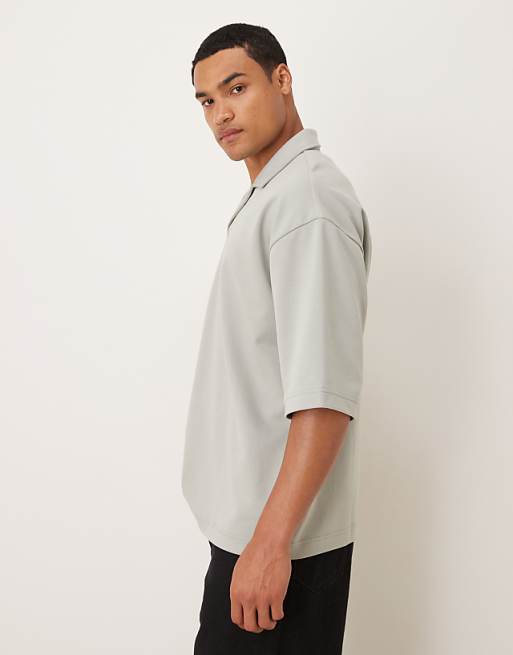 ASOS DESIGN BreatheMAX™ Heavyweight Oversized Half Sleeve Revere Polo In Sage Cotton Blend