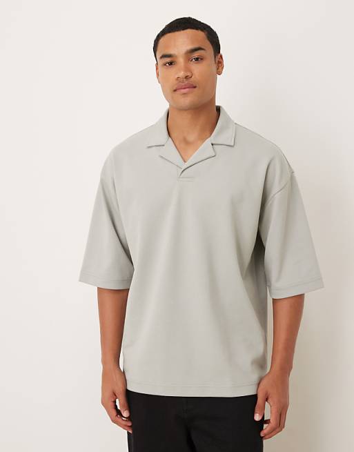 ASOS DESIGN breatheMAX™ heavyweight oversized half sleeve revere polo in sage cotton blend