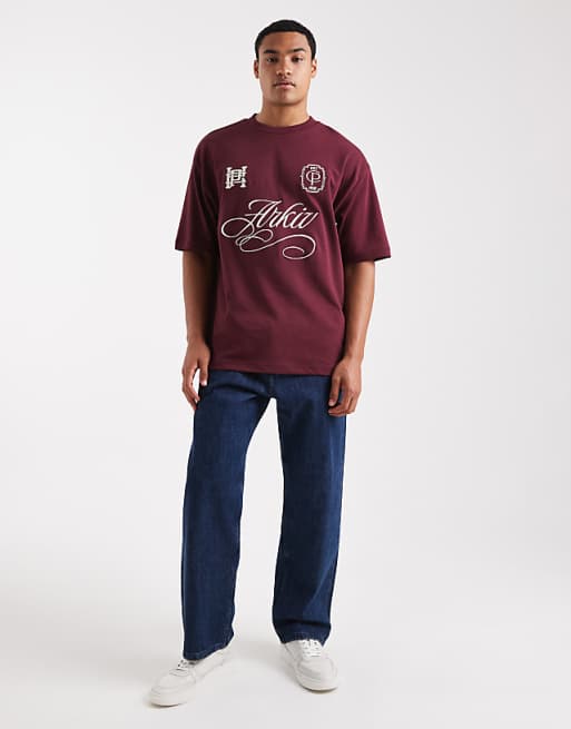 ASOS DESIGN BreatheMAX™ Heavyweight Oversized T-shirt With Sports Embroidery In Burgundy