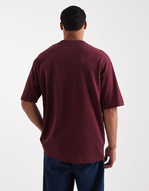 ASOS DESIGN BreatheMAX™ Heavyweight Oversized T-shirt With Sports Embroidery In Burgundy