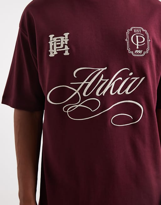 ASOS DESIGN BreatheMAX™ Heavyweight Oversized T-shirt With Sports Embroidery In Burgundy