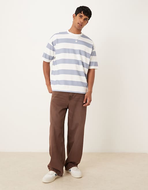 ASOS DESIGN BreatheMAX™ Heavyweight Oversized T-shirt In Blue And White Chunky Stripe