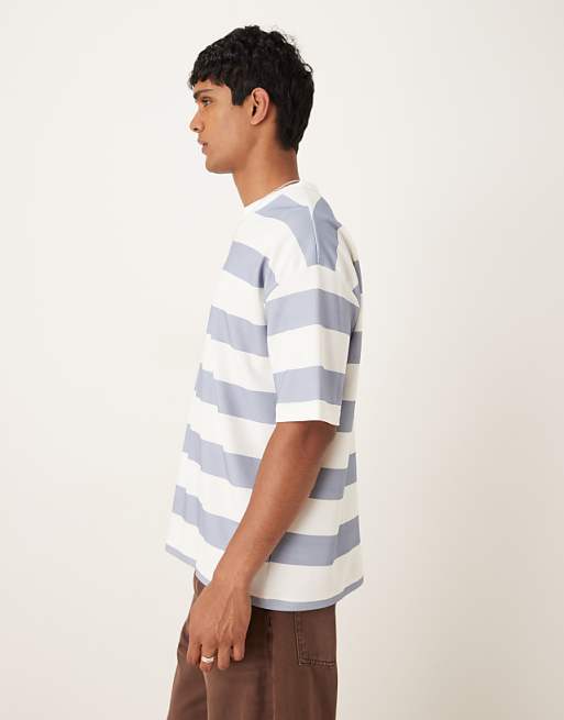 ASOS DESIGN BreatheMAX™ Heavyweight Oversized T-shirt In Blue And White Chunky Stripe