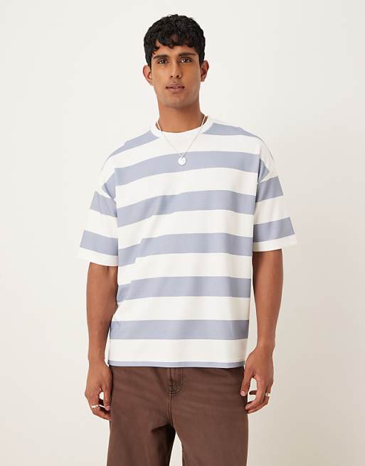ASOS DESIGN breatheMAX™ heavyweight oversized t-shirt in blue and white chunky stripe