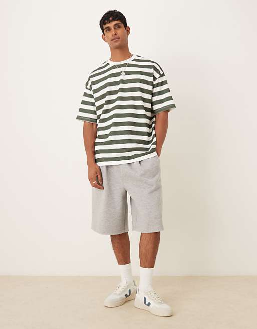 ASOS DESIGN BreatheMAX™ Heavyweight Oversized T-shirt In Green And White Chunky Stripe