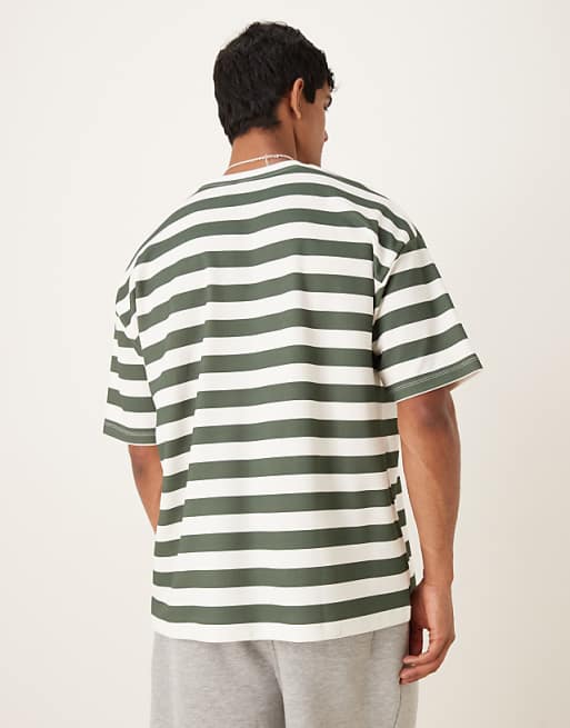 ASOS DESIGN BreatheMAX™ Heavyweight Oversized T-shirt In Green And White Chunky Stripe