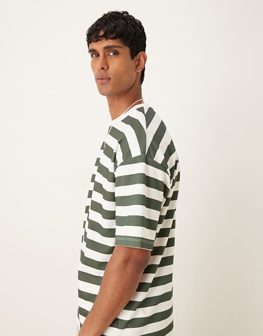 ASOS DESIGN BreatheMAX™ Heavyweight Oversized T-shirt In Green And White Chunky Stripe