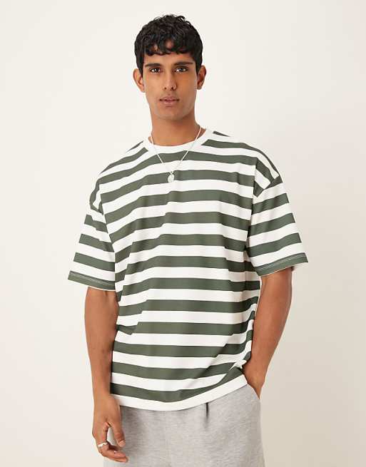 ASOS DESIGN breatheMAX™ heavyweight oversized t-shirt in green and white chunky stripe
