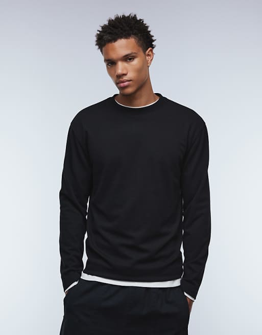 ASOS DESIGN breatheMAX™ heavyweight relaxed long sleeve t-shirt in black cotton blend
