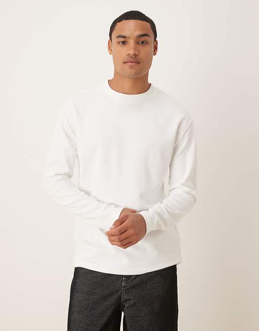 ASOS DESIGN breatheMAX™ heavyweight relaxed long sleeve t-shirt in white cotton blend