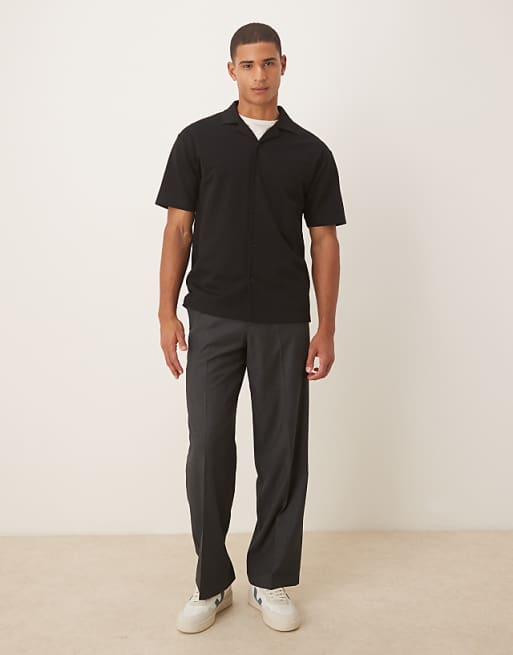 ASOS DESIGN BreatheMAX™ Heavyweight Relaxed Polo Shirt In Black Cotton Blend